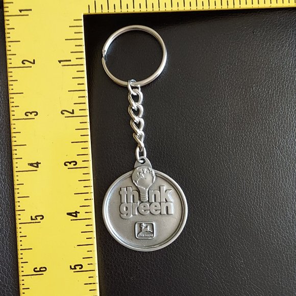 VINTAGE John Deere THINK GREEN Alloy Key Fob - Picture 3 of 4